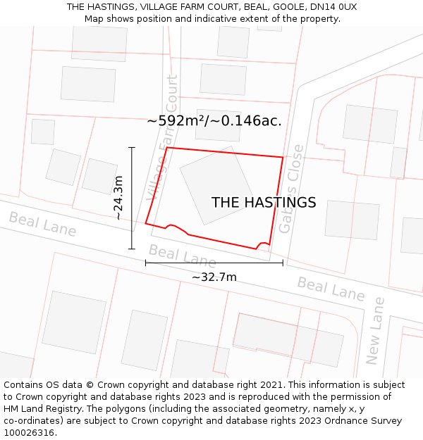 THE HASTINGS, VILLAGE FARM COURT, BEAL, GOOLE, DN14 0UX: Plot and title map