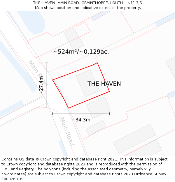 THE HAVEN, MAIN ROAD, GRAINTHORPE, LOUTH, LN11 7JS: Plot and title map