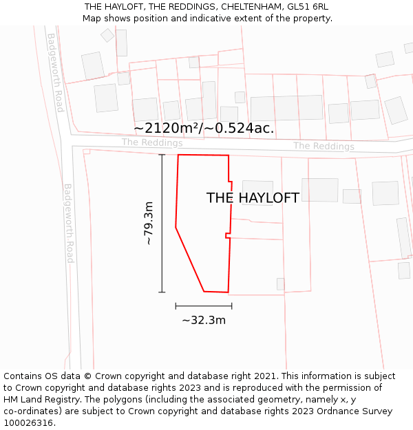 THE HAYLOFT, THE REDDINGS, CHELTENHAM, GL51 6RL: Plot and title map