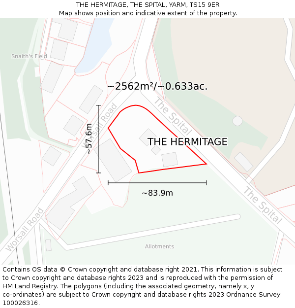 THE HERMITAGE, THE SPITAL, YARM, TS15 9ER: Plot and title map