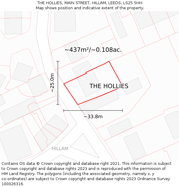 THE HOLLIES, MAIN STREET, HILLAM, LEEDS, LS25 5HH: Plot and title map