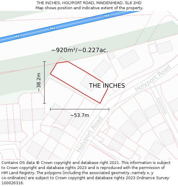 THE INCHES, HOLYPORT ROAD, MAIDENHEAD, SL6 2HD: Plot and title map