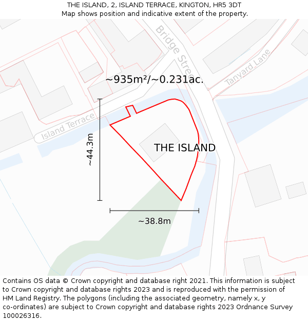 THE ISLAND, 2, ISLAND TERRACE, KINGTON, HR5 3DT: Plot and title map