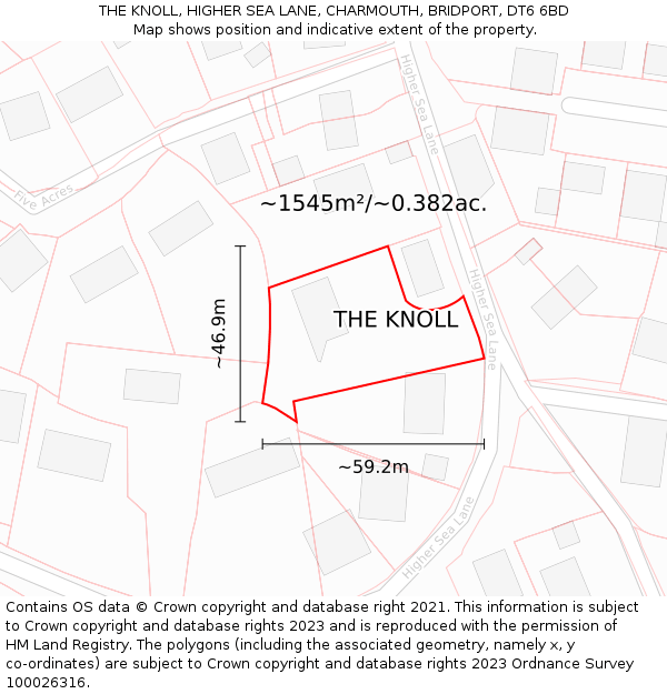 THE KNOLL, HIGHER SEA LANE, CHARMOUTH, BRIDPORT, DT6 6BD: Plot and title map