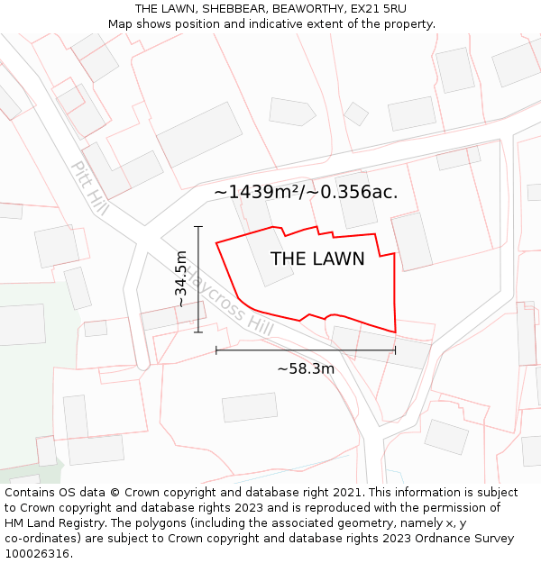 THE LAWN, SHEBBEAR, BEAWORTHY, EX21 5RU: Plot and title map