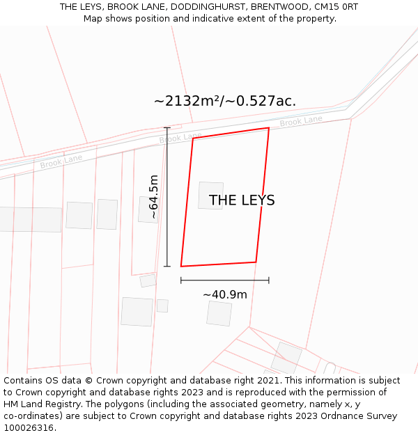 THE LEYS, BROOK LANE, DODDINGHURST, BRENTWOOD, CM15 0RT: Plot and title map