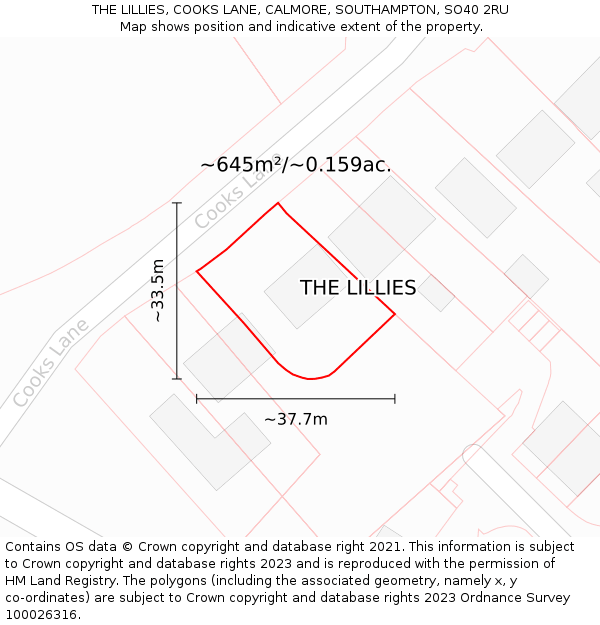 THE LILLIES, COOKS LANE, CALMORE, SOUTHAMPTON, SO40 2RU: Plot and title map