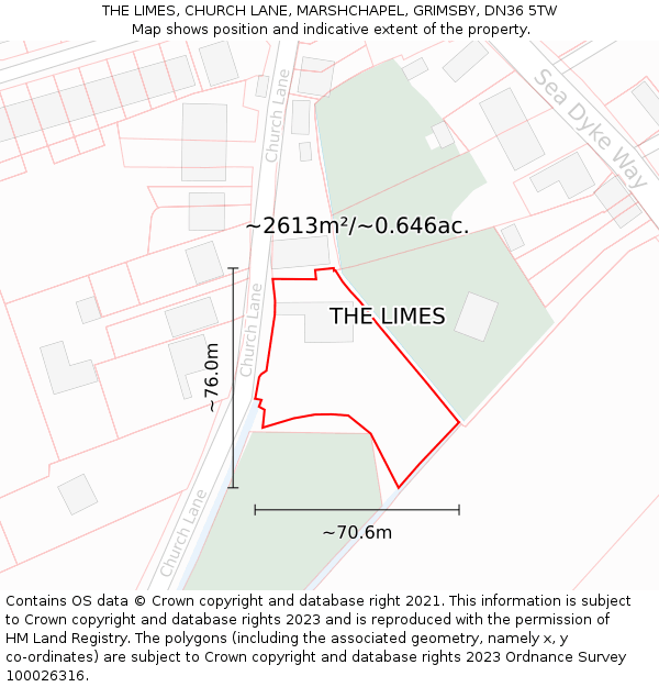 THE LIMES, CHURCH LANE, MARSHCHAPEL, GRIMSBY, DN36 5TW: Plot and title map