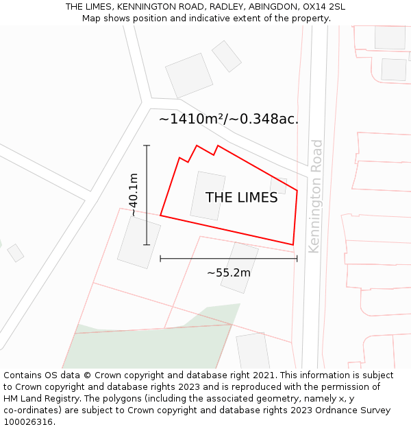 THE LIMES, KENNINGTON ROAD, RADLEY, ABINGDON, OX14 2SL: Plot and title map