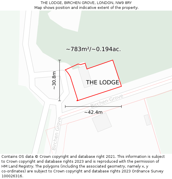 THE LODGE, BIRCHEN GROVE, LONDON, NW9 8RY: Plot and title map