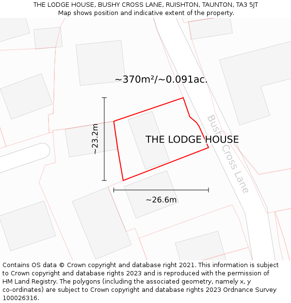 THE LODGE HOUSE, BUSHY CROSS LANE, RUISHTON, TAUNTON, TA3 5JT: Plot and title map