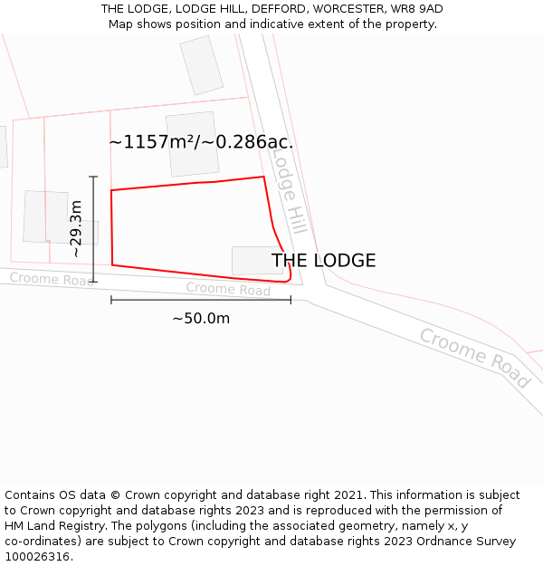 THE LODGE, LODGE HILL, DEFFORD, WORCESTER, WR8 9AD: Plot and title map