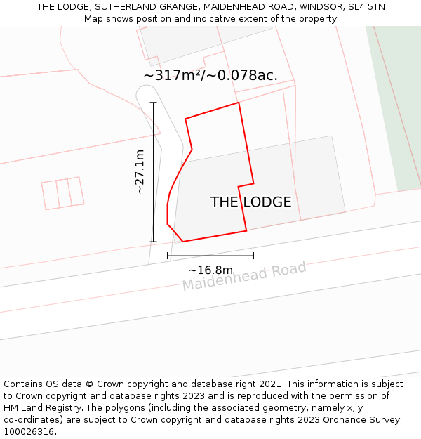 THE LODGE, SUTHERLAND GRANGE, MAIDENHEAD ROAD, WINDSOR, SL4 5TN: Plot and title map