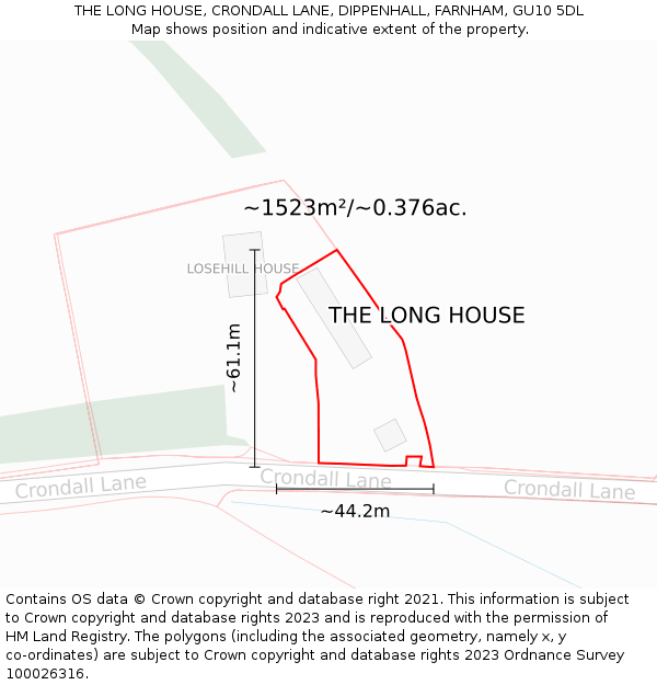 THE LONG HOUSE, CRONDALL LANE, DIPPENHALL, FARNHAM, GU10 5DL: Plot and title map