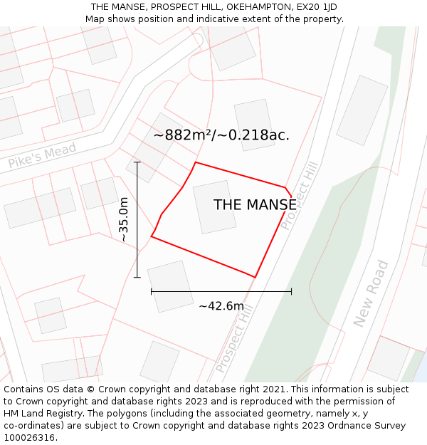 THE MANSE, PROSPECT HILL, OKEHAMPTON, EX20 1JD: Plot and title map