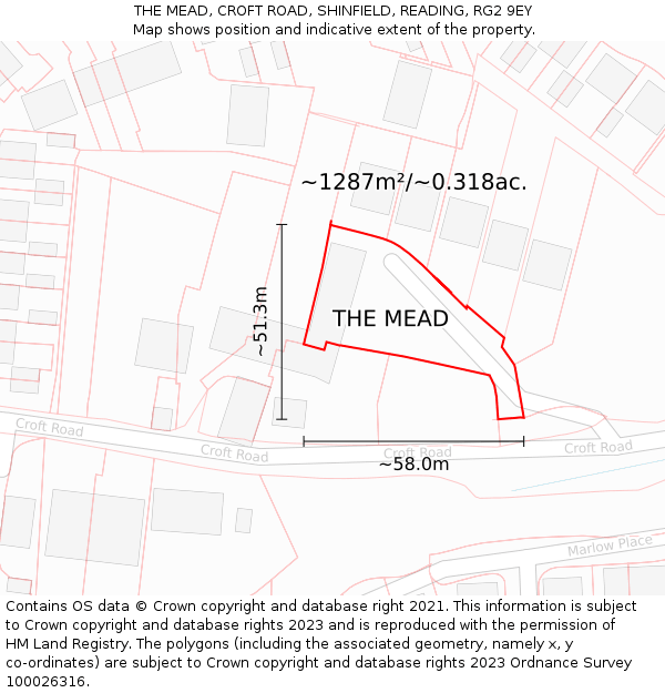 THE MEAD, CROFT ROAD, SHINFIELD, READING, RG2 9EY: Plot and title map