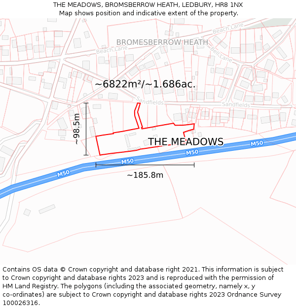 THE MEADOWS, BROMSBERROW HEATH, LEDBURY, HR8 1NX: Plot and title map