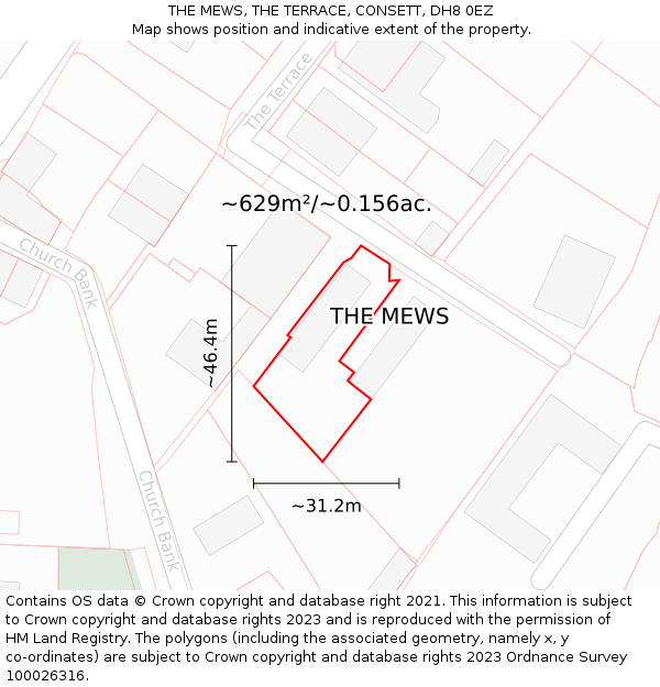 THE MEWS, THE TERRACE, CONSETT, DH8 0EZ: Plot and title map