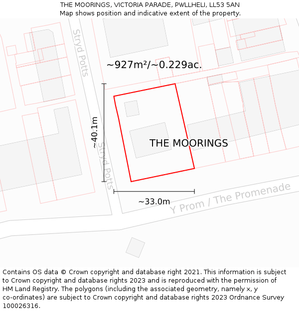 THE MOORINGS, VICTORIA PARADE, PWLLHELI, LL53 5AN: Plot and title map