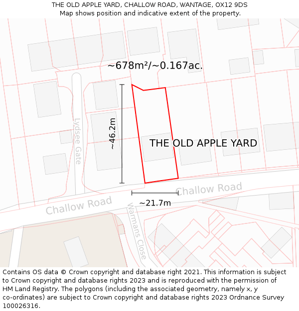 THE OLD APPLE YARD, CHALLOW ROAD, WANTAGE, OX12 9DS: Plot and title map