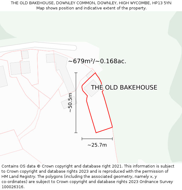 THE OLD BAKEHOUSE, DOWNLEY COMMON, DOWNLEY, HIGH WYCOMBE, HP13 5YN: Plot and title map