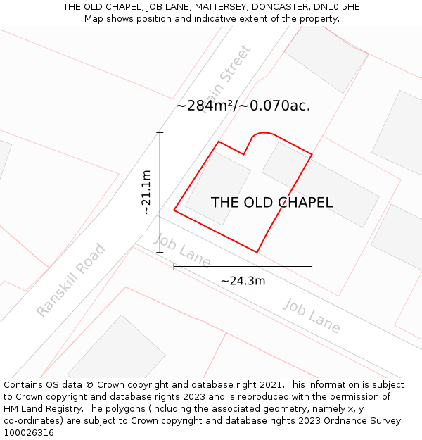 THE OLD CHAPEL, JOB LANE, MATTERSEY, DONCASTER, DN10 5HE: Plot and title map