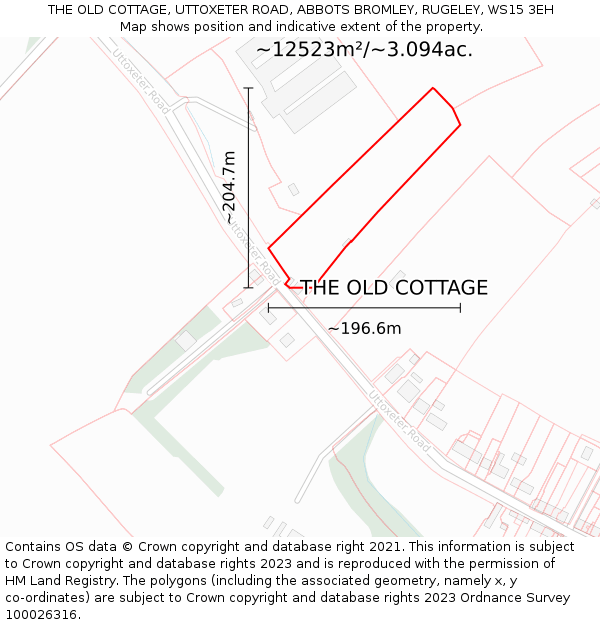 THE OLD COTTAGE, UTTOXETER ROAD, ABBOTS BROMLEY, RUGELEY, WS15 3EH: Plot and title map