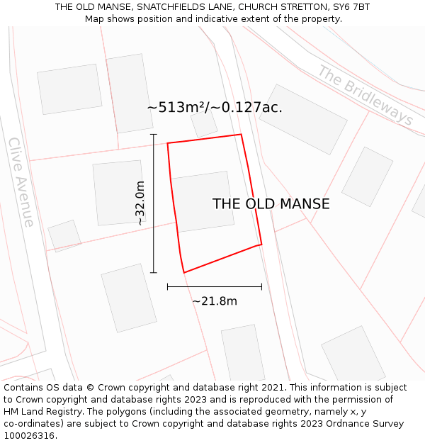 THE OLD MANSE, SNATCHFIELDS LANE, CHURCH STRETTON, SY6 7BT: Plot and title map