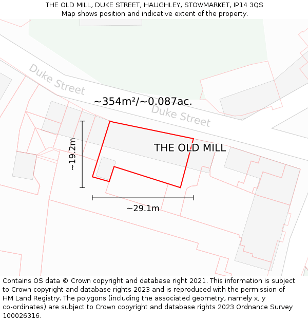 THE OLD MILL, DUKE STREET, HAUGHLEY, STOWMARKET, IP14 3QS: Plot and title map