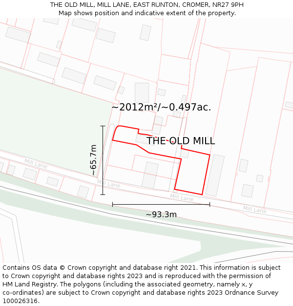 THE OLD MILL, MILL LANE, EAST RUNTON, CROMER, NR27 9PH: Plot and title map