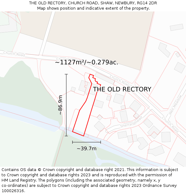 THE OLD RECTORY, CHURCH ROAD, SHAW, NEWBURY, RG14 2DR: Plot and title map