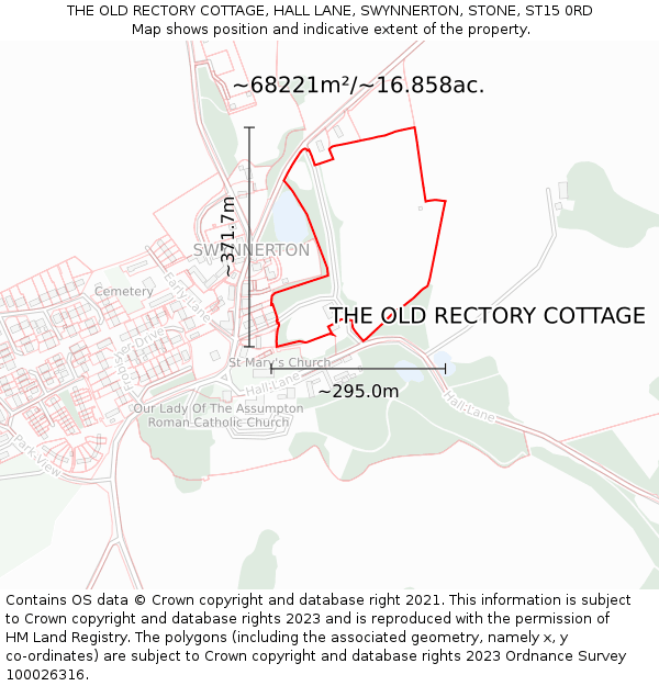 THE OLD RECTORY COTTAGE, HALL LANE, SWYNNERTON, STONE, ST15 0RD: Plot and title map