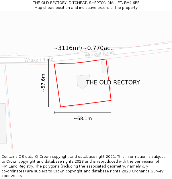 THE OLD RECTORY, DITCHEAT, SHEPTON MALLET, BA4 6RE: Plot and title map