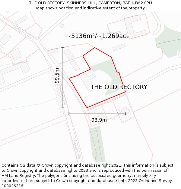 THE OLD RECTORY, SKINNERS HILL, CAMERTON, BATH, BA2 0PU: Plot and title map