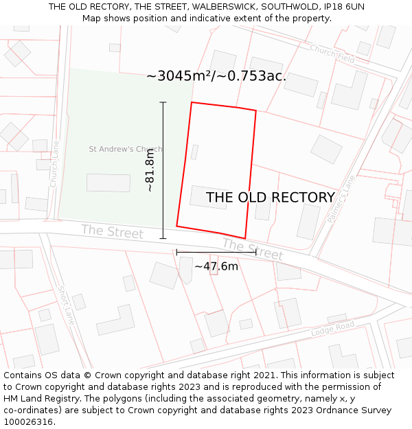 THE OLD RECTORY, THE STREET, WALBERSWICK, SOUTHWOLD, IP18 6UN: Plot and title map