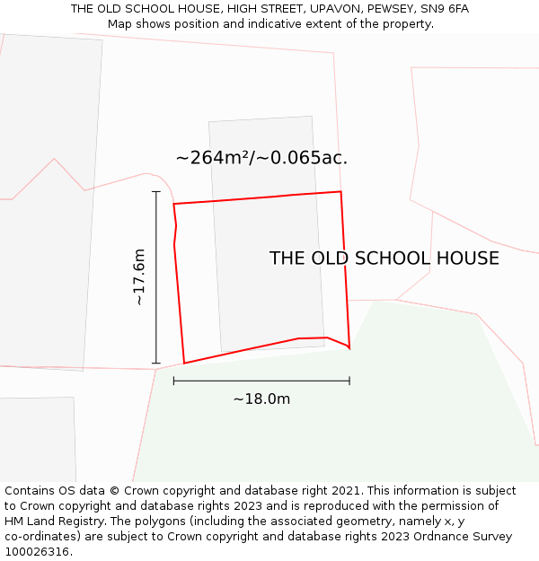 THE OLD SCHOOL HOUSE, HIGH STREET, UPAVON, PEWSEY, SN9 6FA: Plot and title map