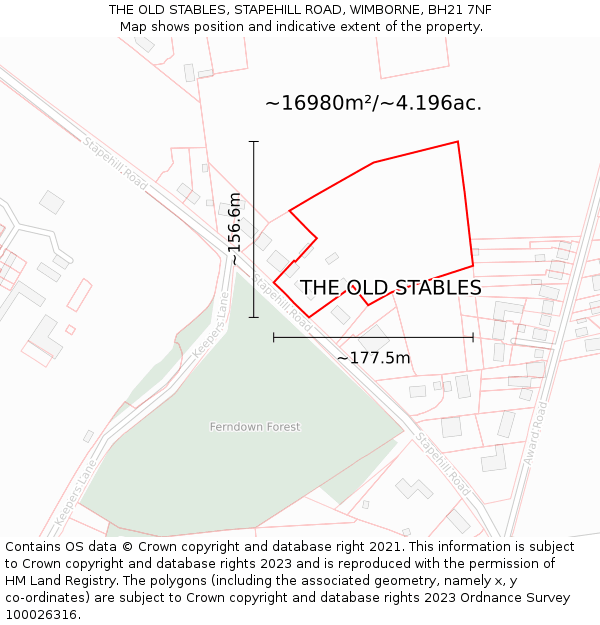 THE OLD STABLES, STAPEHILL ROAD, WIMBORNE, BH21 7NF: Plot and title map