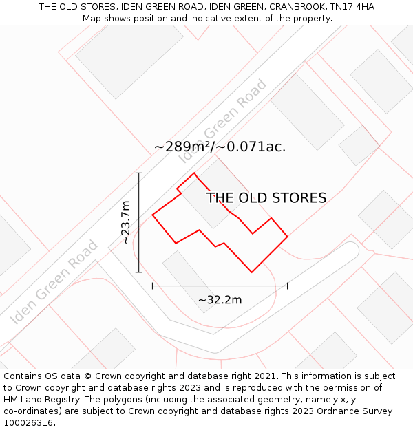 THE OLD STORES, IDEN GREEN ROAD, IDEN GREEN, CRANBROOK, TN17 4HA: Plot and title map