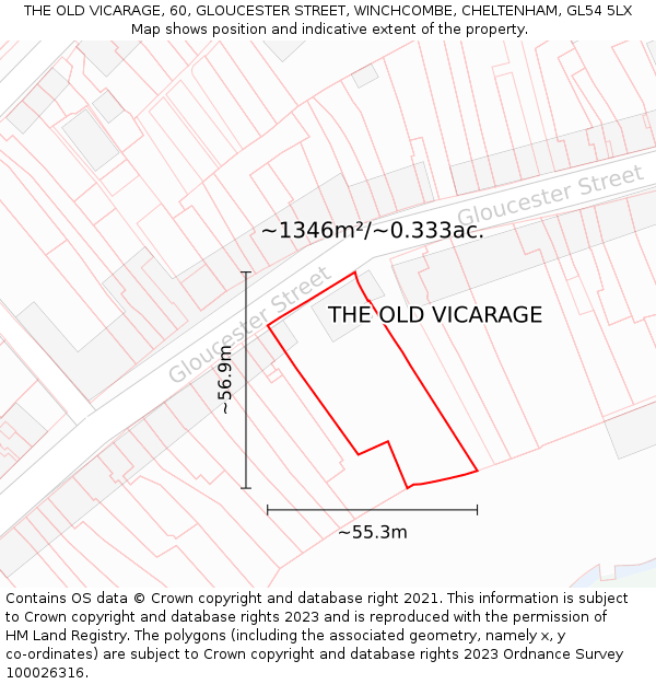 THE OLD VICARAGE, 60, GLOUCESTER STREET, WINCHCOMBE, CHELTENHAM, GL54 5LX: Plot and title map