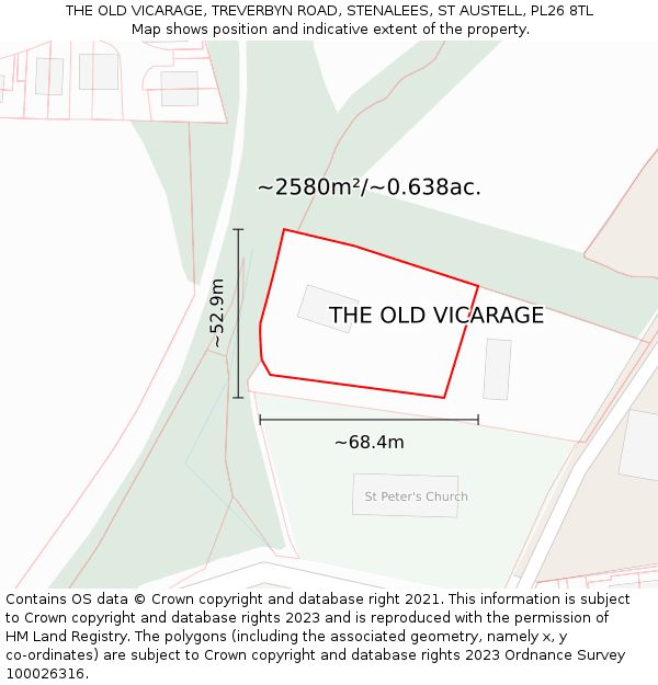 THE OLD VICARAGE, TREVERBYN ROAD, STENALEES, ST AUSTELL, PL26 8TL: Plot and title map