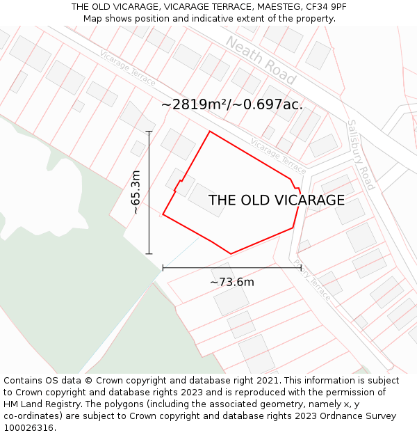 THE OLD VICARAGE, VICARAGE TERRACE, MAESTEG, CF34 9PF: Plot and title map