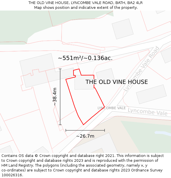 THE OLD VINE HOUSE, LYNCOMBE VALE ROAD, BATH, BA2 4LR: Plot and title map