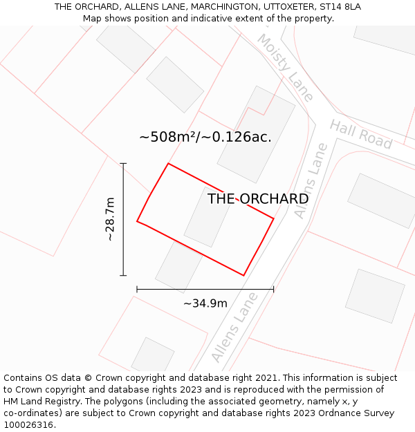 THE ORCHARD, ALLENS LANE, MARCHINGTON, UTTOXETER, ST14 8LA: Plot and title map