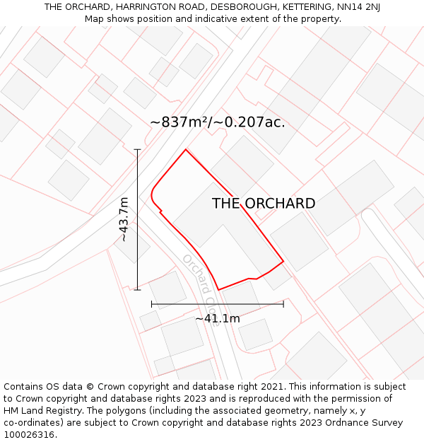 THE ORCHARD, HARRINGTON ROAD, DESBOROUGH, KETTERING, NN14 2NJ: Plot and title map