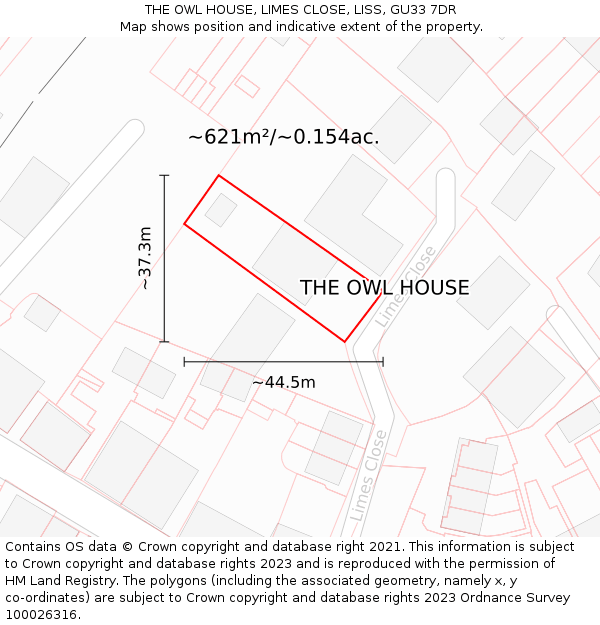 THE OWL HOUSE, LIMES CLOSE, LISS, GU33 7DR: Plot and title map