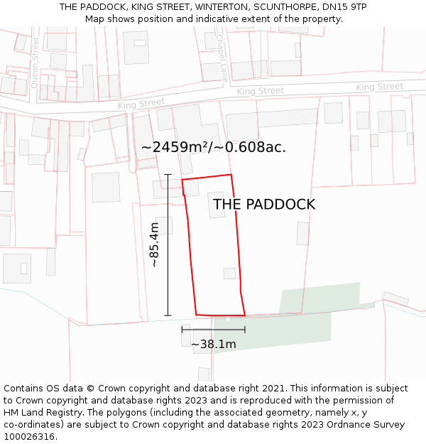 THE PADDOCK, KING STREET, WINTERTON, SCUNTHORPE, DN15 9TP: Plot and title map