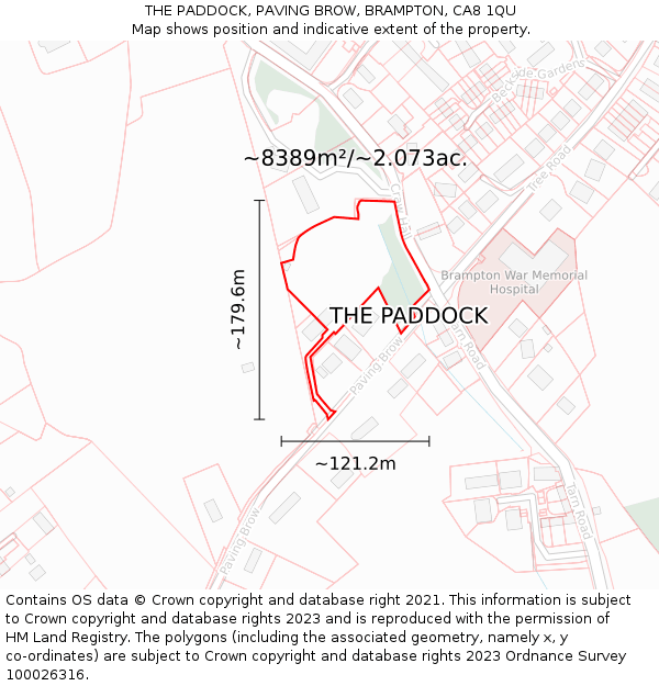 THE PADDOCK, PAVING BROW, BRAMPTON, CA8 1QU: Plot and title map