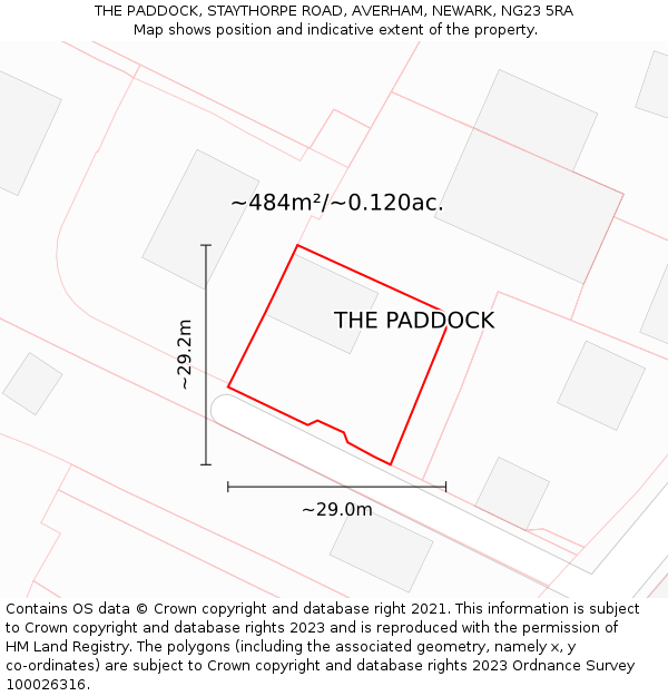 THE PADDOCK, STAYTHORPE ROAD, AVERHAM, NEWARK, NG23 5RA: Plot and title map