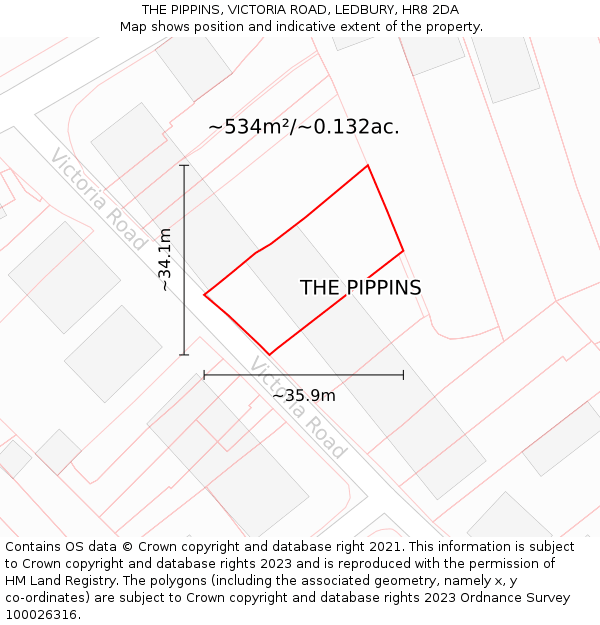 THE PIPPINS, VICTORIA ROAD, LEDBURY, HR8 2DA: Plot and title map