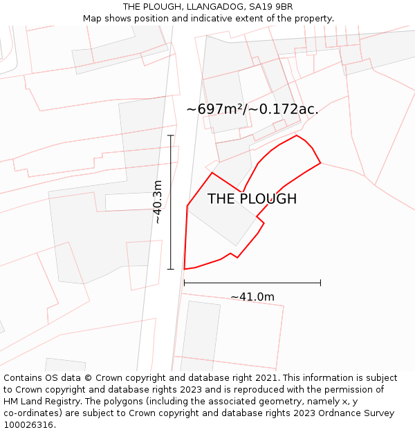 THE PLOUGH, LLANGADOG, SA19 9BR: Plot and title map